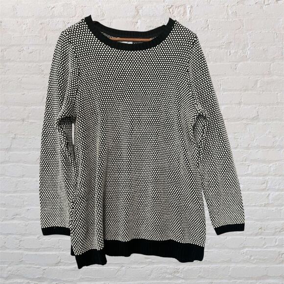 Charter Club Womens Plus Black White Metallic Polka Dot Long Sleeve Sweater 1X - Picture 1 of 10